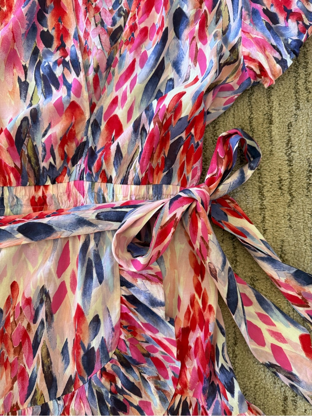 MISA V-Neck Tie-Waist Printed Mini Dress - Pink Multi - Picture 3 of 4